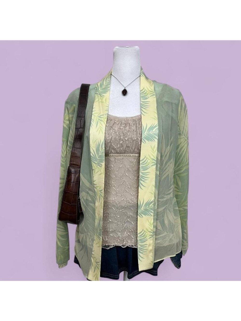 green palm frond sheer girly boho tropical beachy silk shawl